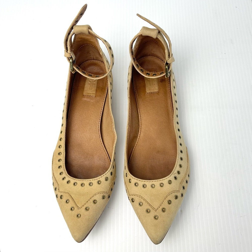 Frye Tan Leather Sienna Studded Pointed Flats